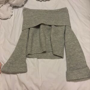 Marshalls Light Gray Off-the-Shoulder Ribbed Sweater